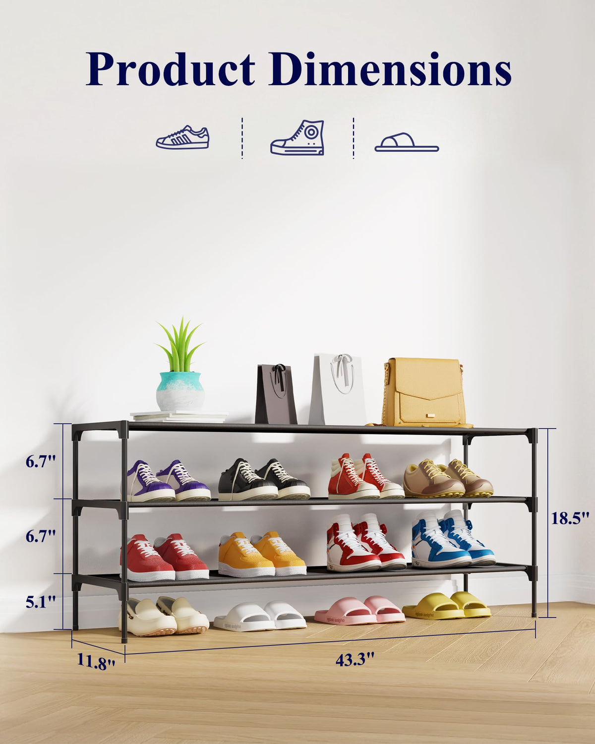 Kitsure Shoe Rack - Non-Woven Shoe Rack Shelf, Shoe Organizer for Closet, Entryway, Garage & Corridor, Stackable Shoe Shelves, 27.5" Wide - 2 Tier, Black