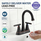 Matte Black Bathroom Faucet, Hurran 4 inch Centerset 2-Handle Lead-Free