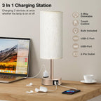 Fenmzee Bedside Table Lamp for Bedroom - Dimmable Touch, USB A+C, AC Outlet