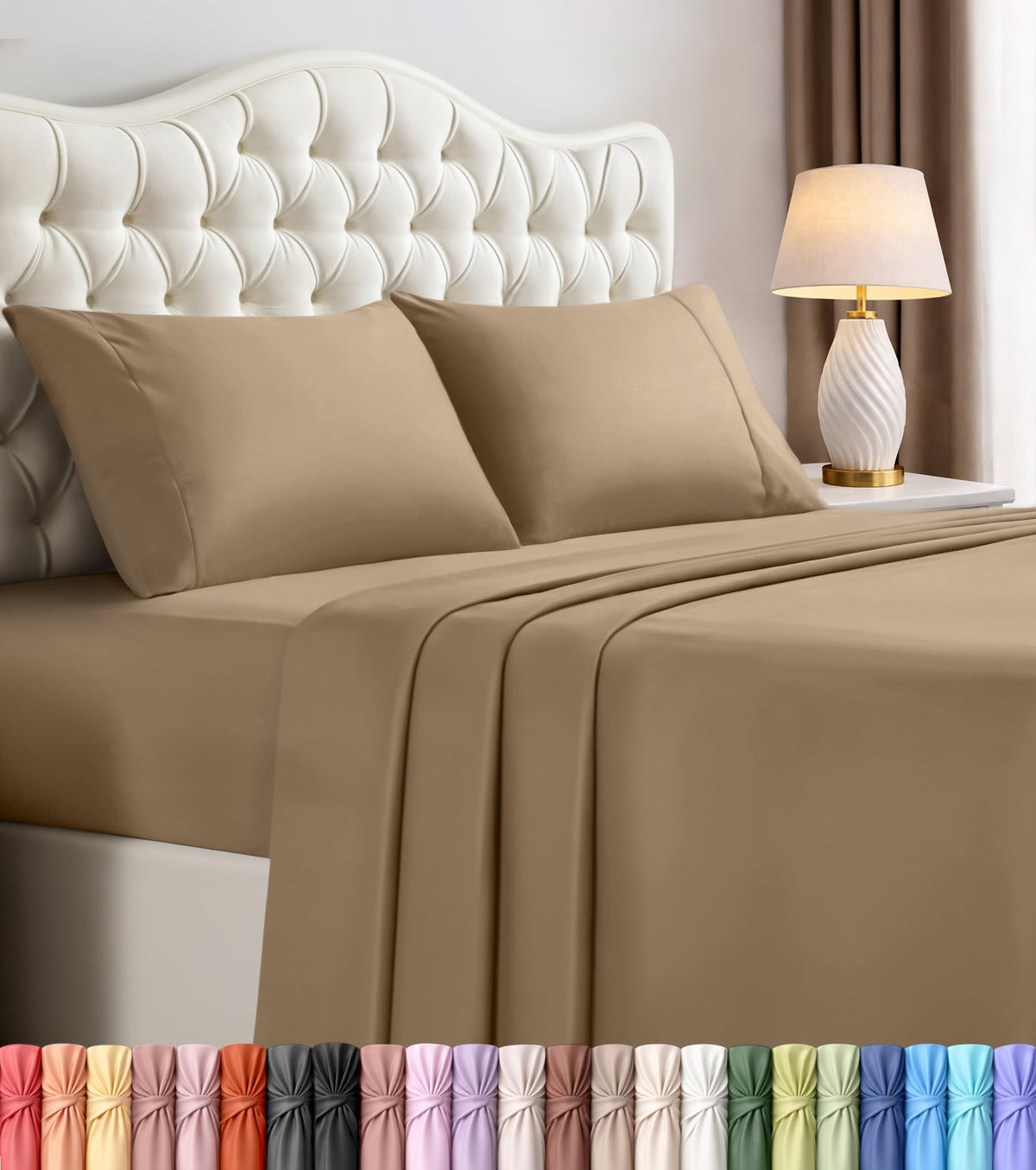 Queen Sheet Set, 4 Pieces 16" Deep Pocket Hotel Luxury Sheets, Heather Sage