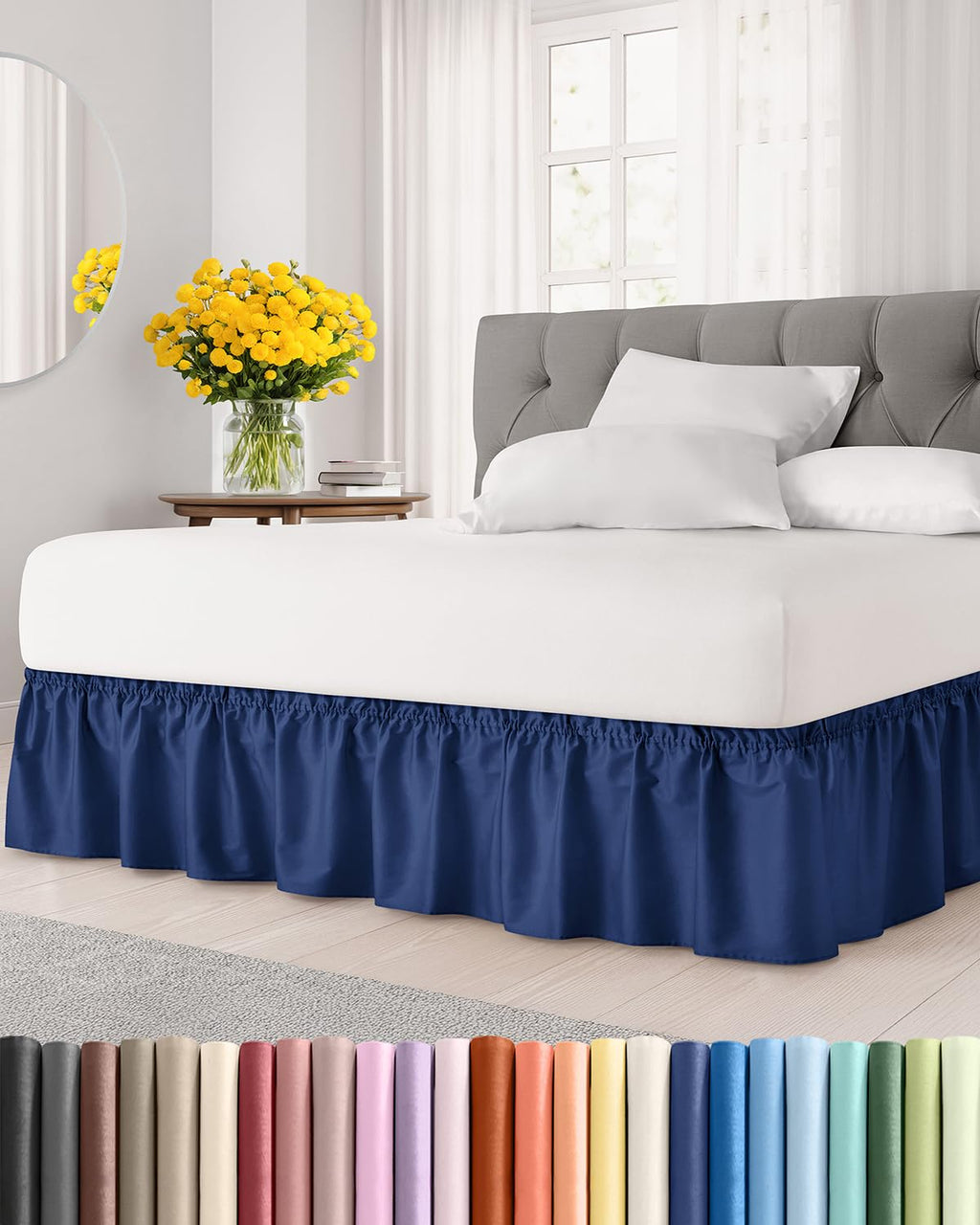 CGK Wrap Around Dust Ruffle Bed Skirt - Full Size, 14" Inch, Light Grey