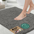 GORILLA GRIP Bath Rug Mat for Bathroom, Absorbent Chenille, 24x17 Gray