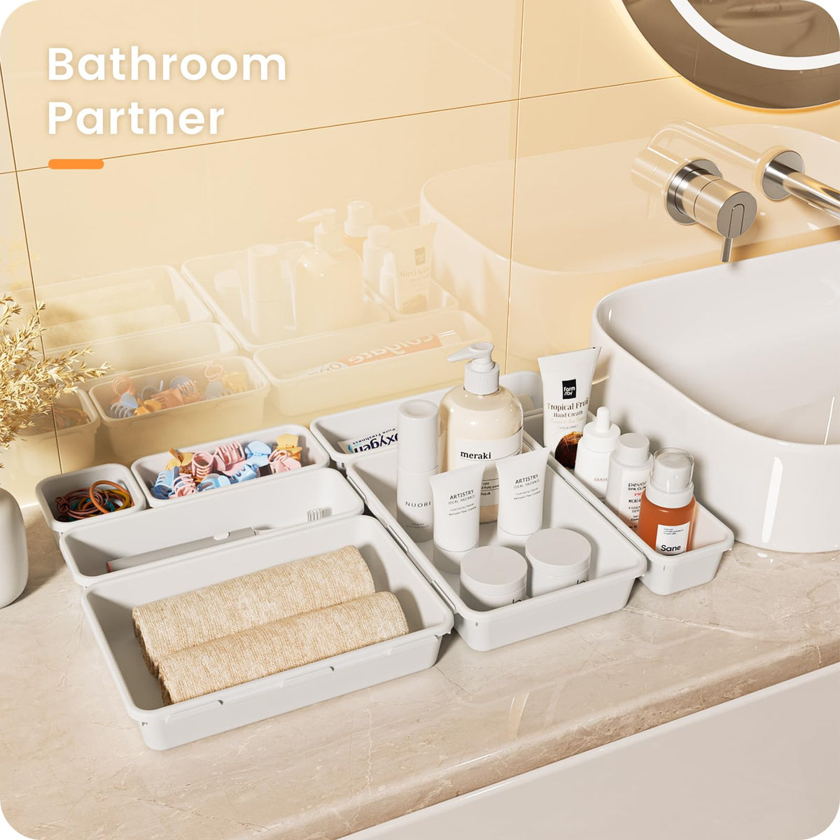 A-LuGei 【Military Grade】 Drawer Organizer for Vanity Bathroom Makeup Desk