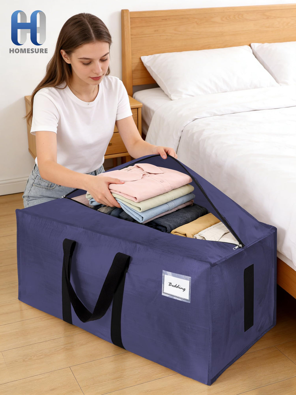 HOMESURE Supports 200lbs Heavy Duty Moving Bags - Strong Zipper & Wrap-Around Handles - Water-Resistant Storage Totes, Durable Alternative to Moving Boxes - 4 Pack - Semi-Transparent