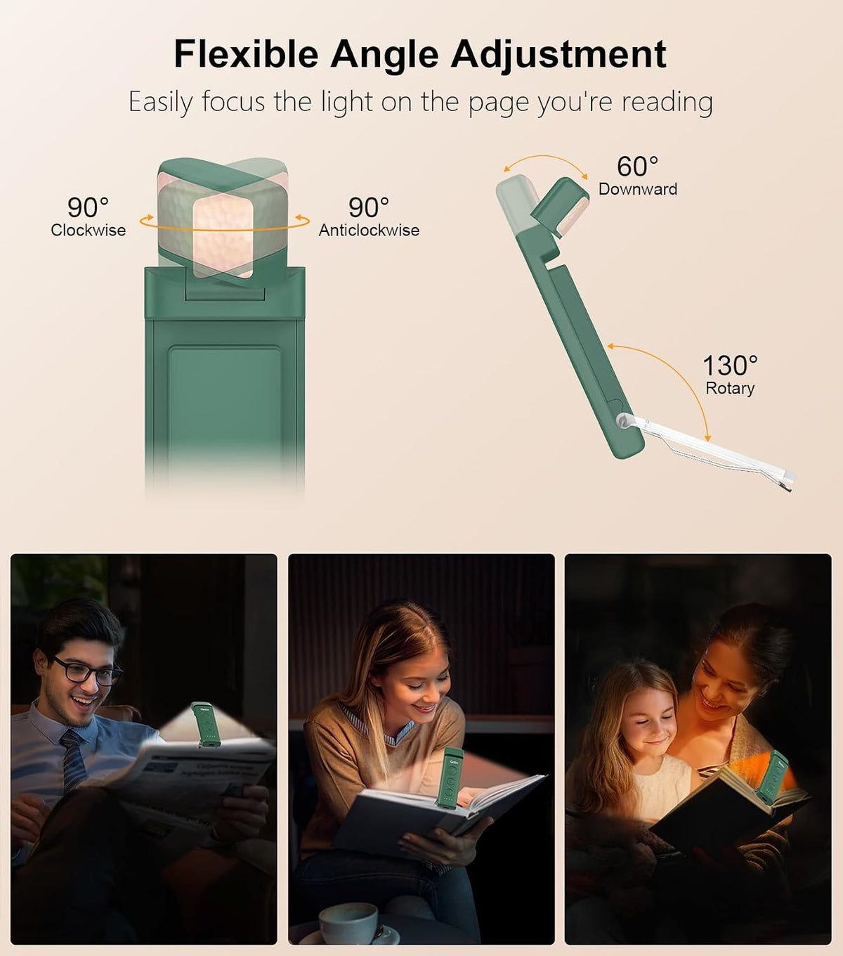 Gritin Book Light Rechargeable, Clip on LED Reading Light for Books in Bed