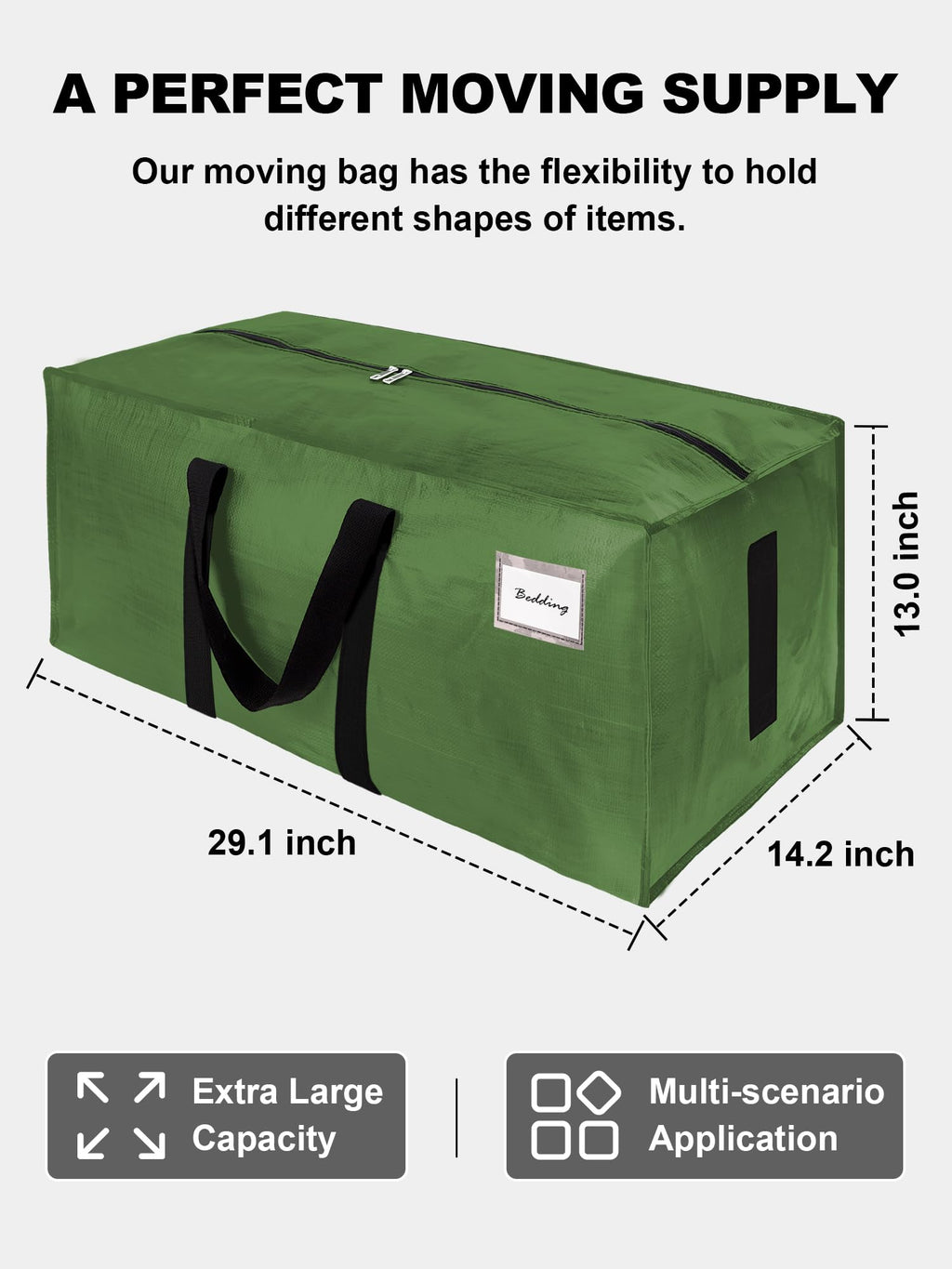 HOMESURE Supports 200lbs Heavy Duty Moving Bags - Strong Zipper & Wrap-Around Handles - Water-Resistant Storage Totes, Durable Alternative to Moving Boxes - 4 Pack - Semi-Transparent