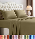 Queen Sheet Set, 4 Pieces 16" Deep Pocket Hotel Luxury Sheets, Heather Sage