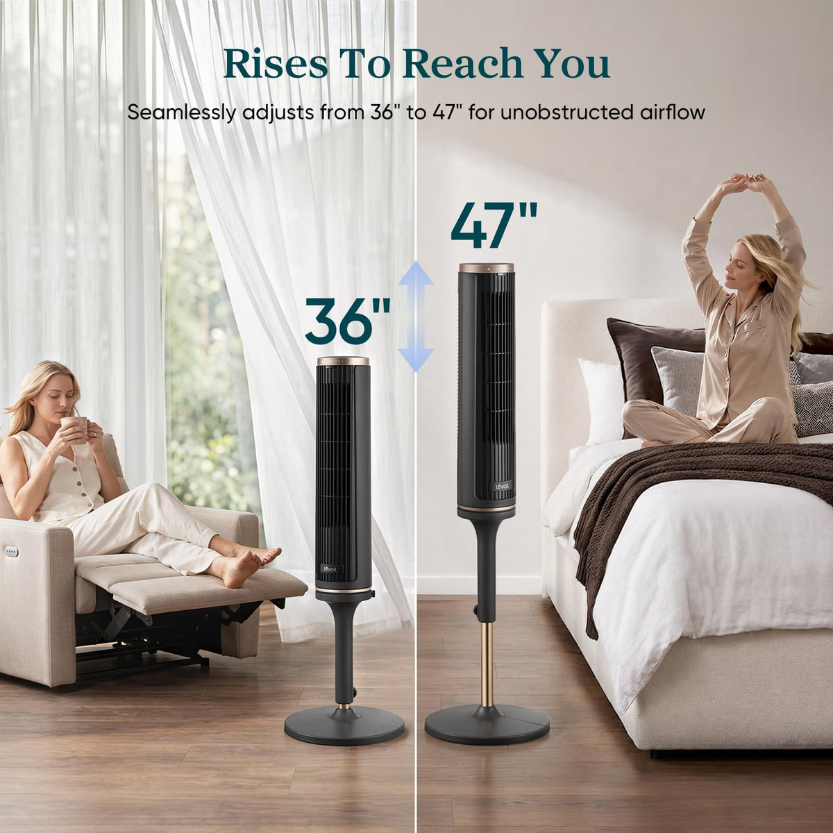 Levoit Tower Fan for Bedroom, 20dB Quiet Desk Fan, Easy to Carry & Plug-in