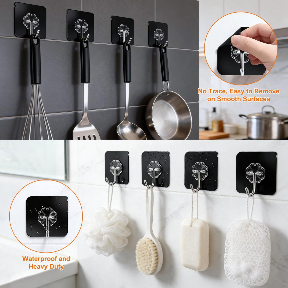 DDMY Adhesive Wall Hooks Clear 50lb(Max) Heavy Duty Hanging Sticky-10 Pack