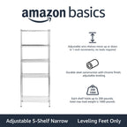 Amazon Basics 5-Shelf Tower Adjustable Storage Shelving Unit, Chrome, 16" x 16" x 54", 150 lbs Per Shelf