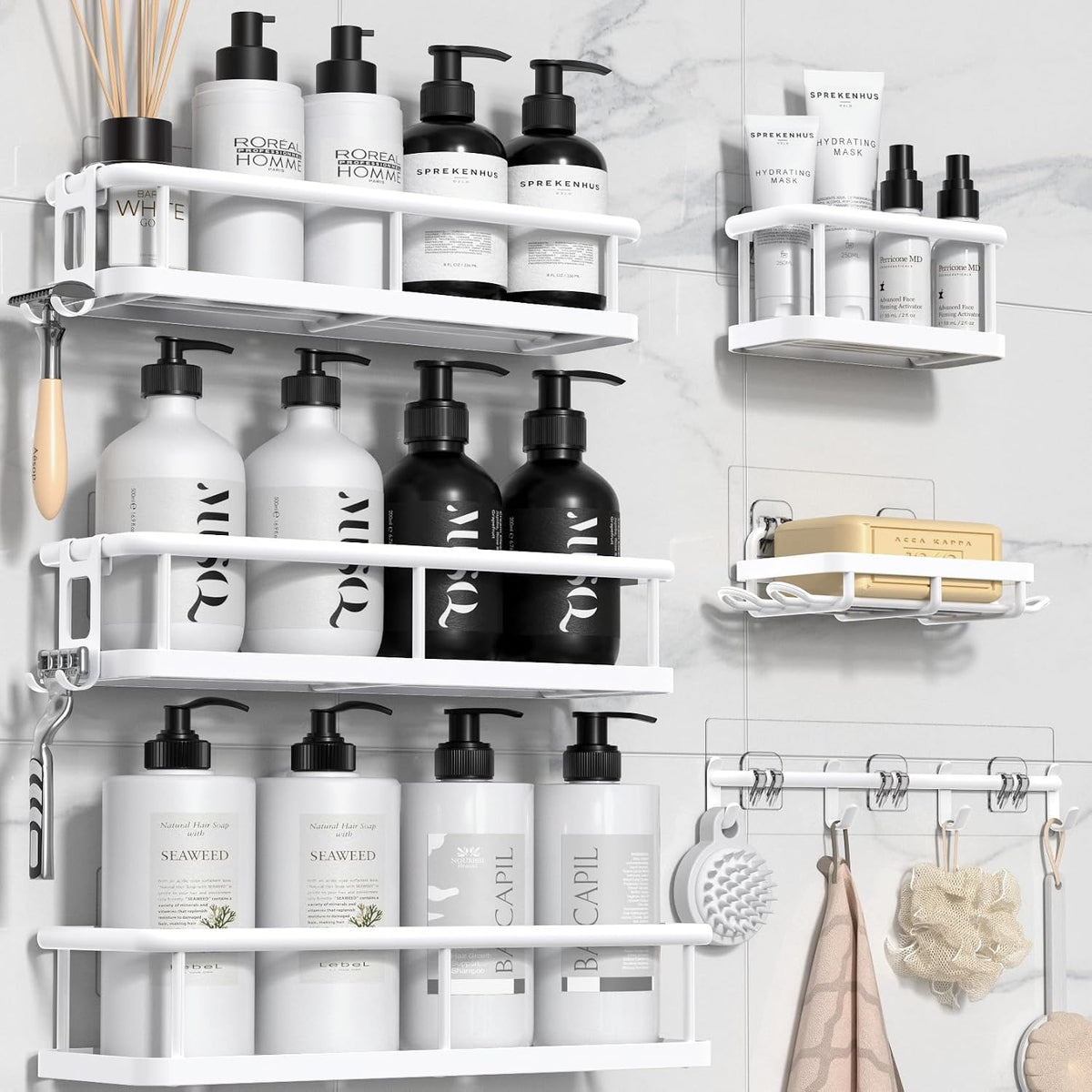 YASONIC Shower Caddy Adhesive, Rustproof Shower Shelves for Inside Shower