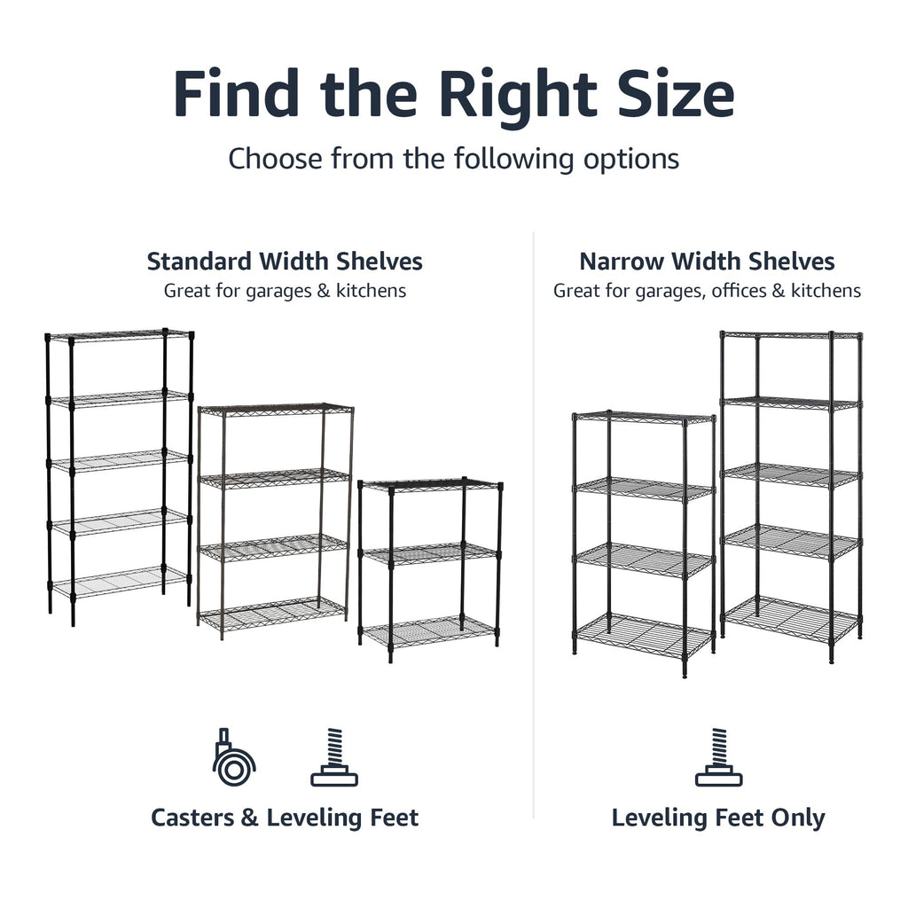 Amazon Basics 5-Shelf Tower Adjustable Storage Shelving Unit, Chrome, 16" x 16" x 54", 150 lbs Per Shelf