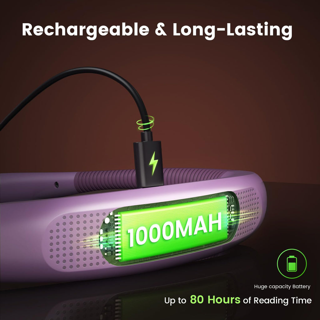Glocusent Reading Light,Pink Neck Light,80-hr Rechargeable Book Light