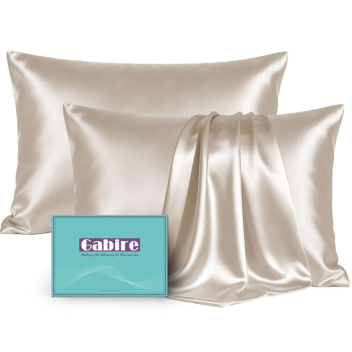 Gabire Mulberry Silk Pillowcases Set of 2, Both Sides Real Silk Pillowcase for Hair and Skin Prevent Acne Pillowcase Organic Silk Pillow case 2 Pack with Hidden Zipper, Navy Blue, Standard (20"×26")