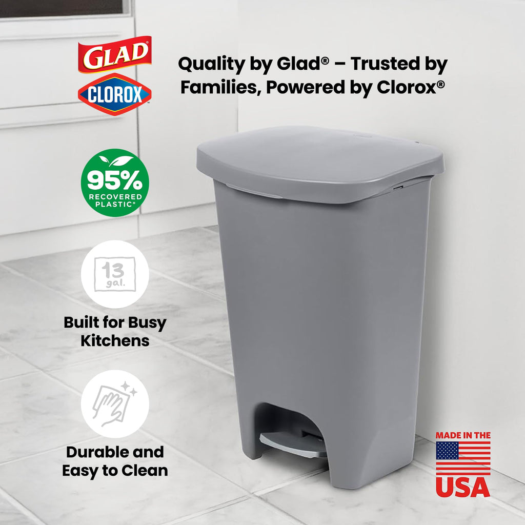 Glad Trash Can with Clorox Odor Protection | Plastic Bin, 13 Gal, Black