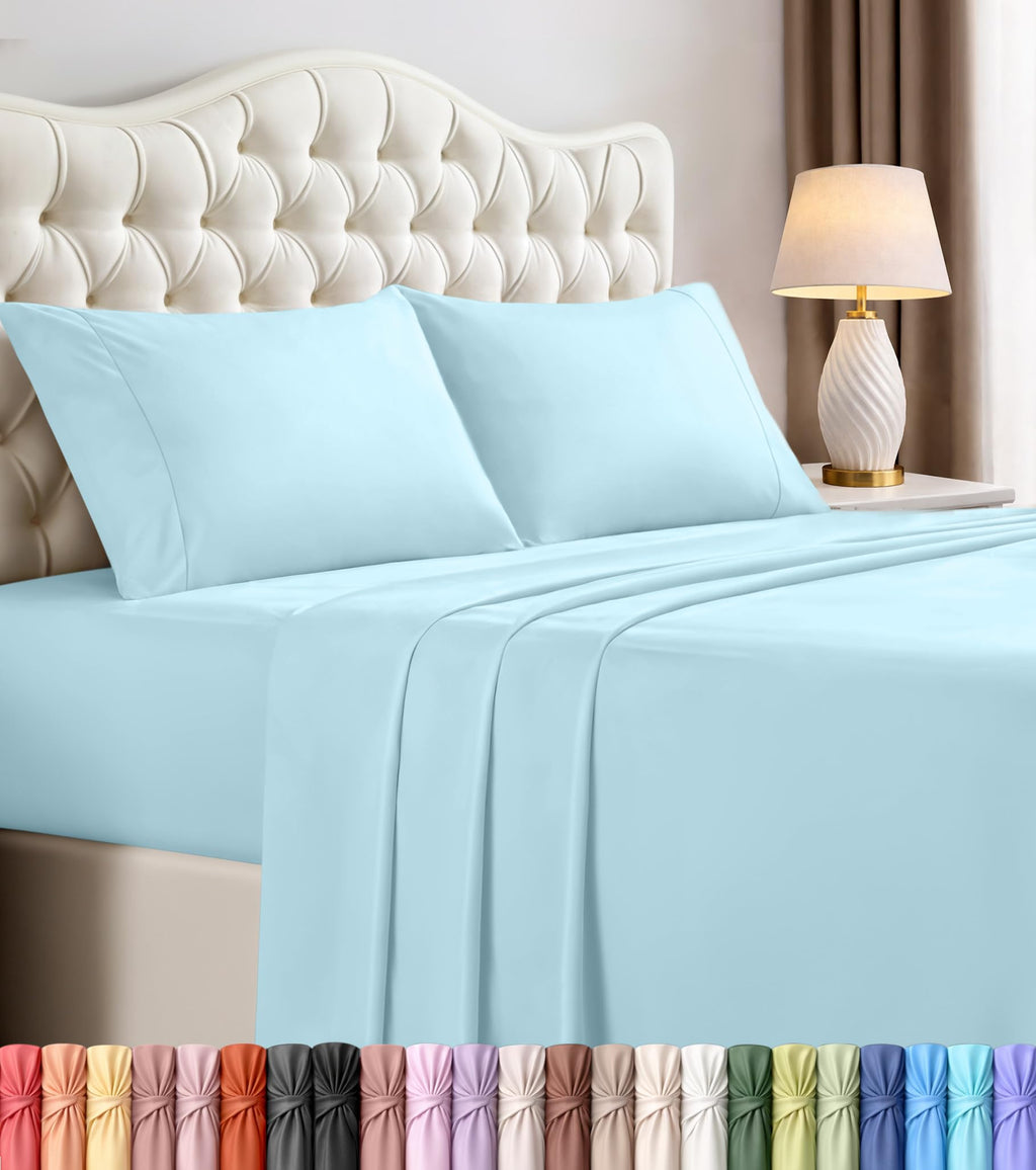 Queen Sheet Set, 4 Pieces 16" Deep Pocket Hotel Luxury Sheets, Heather Sage