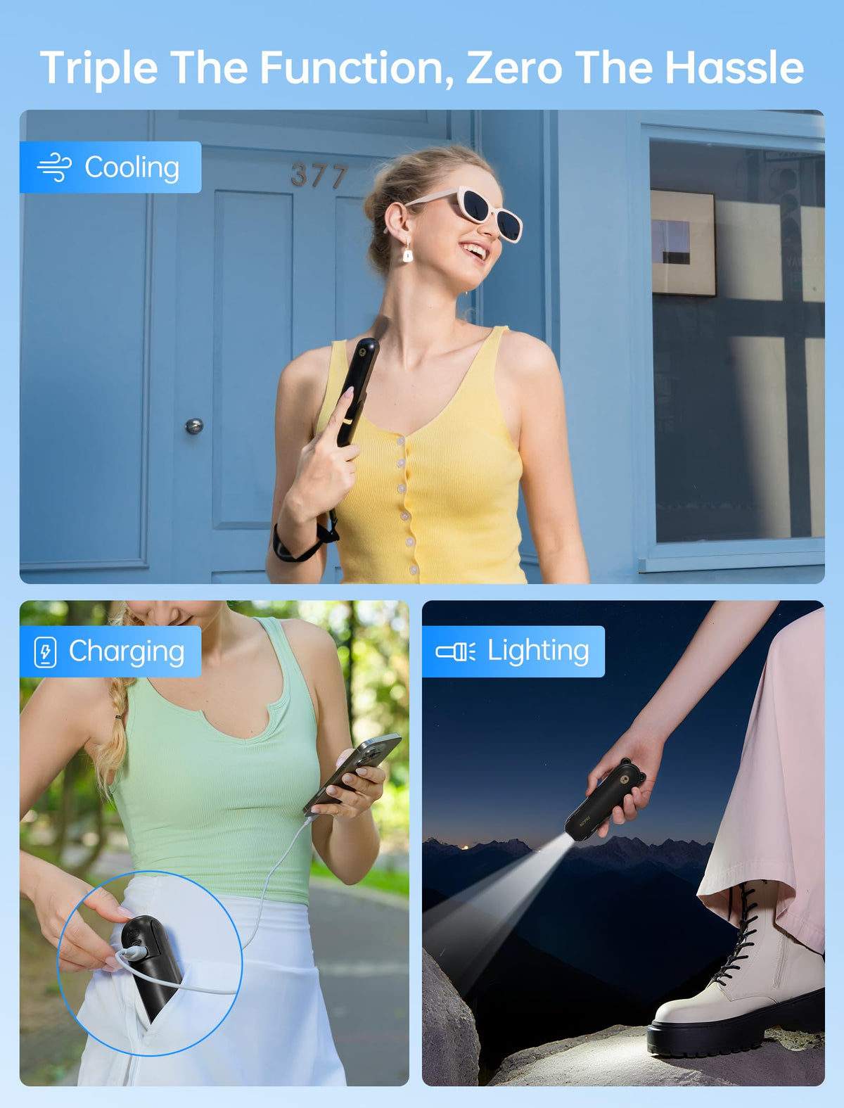 JISULIFE 3 IN 1 Portable Fan with Power Bank & Flashlight Featured