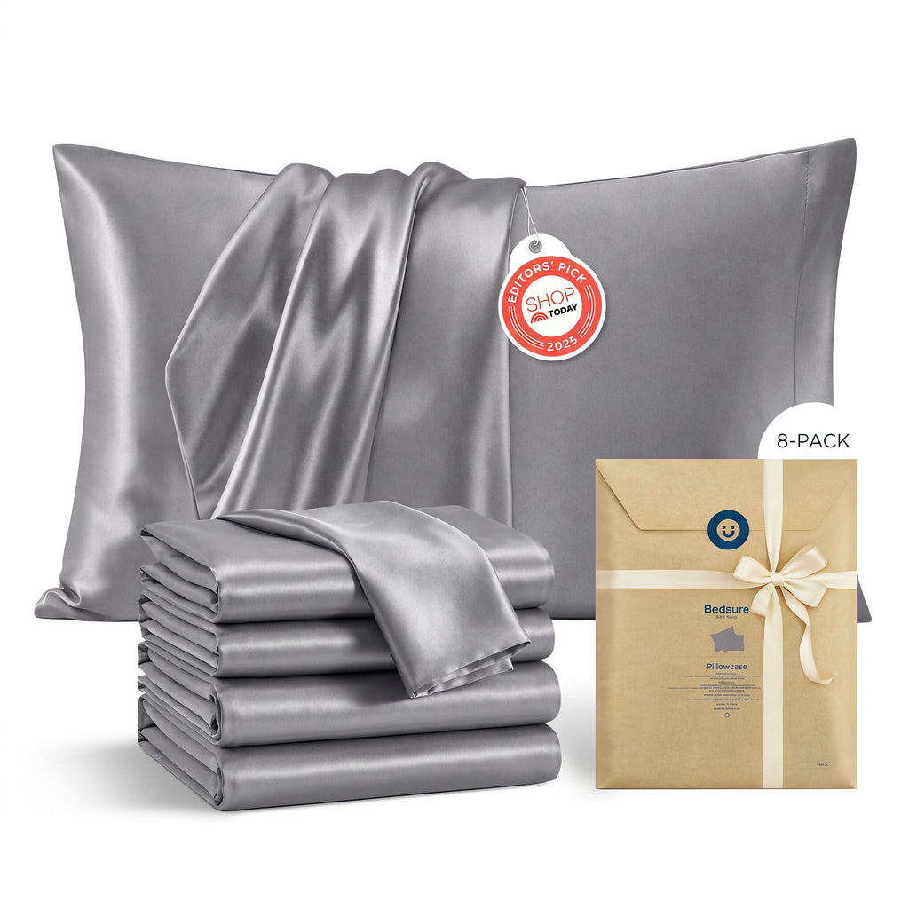 Bedsure Satin Pillowcase Standard Set of 2, Similar to Silk Pillowcase Grey