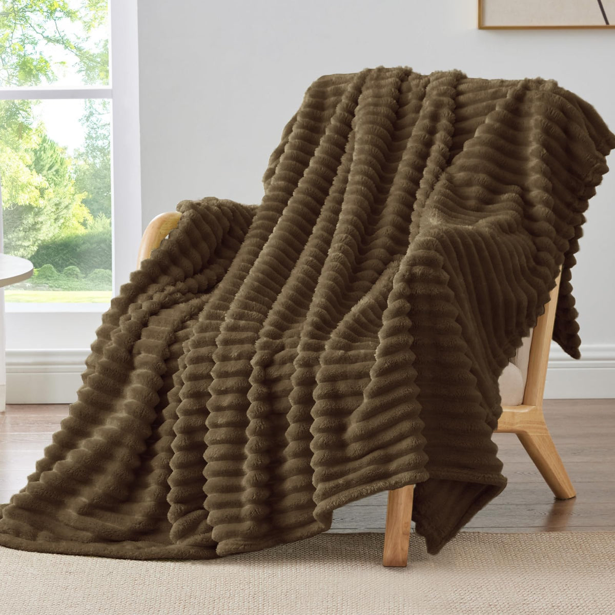 BEDELITE Ribbed Full Size Blanket for Bed, Olive Green, 84"x90"