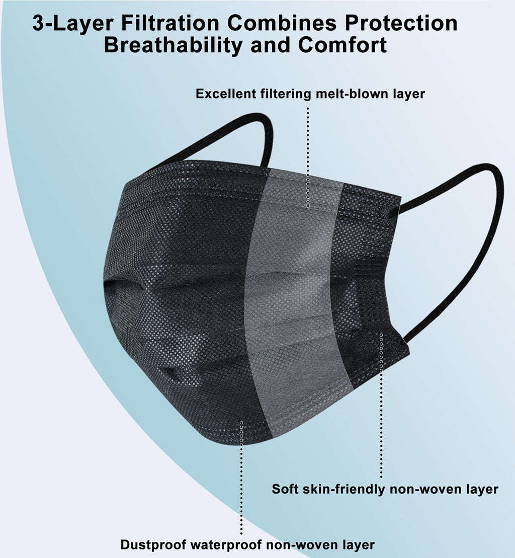 akgk KN95 Face Mask 50 PCS, Breathable Protection Masks, 5-Ply KN95 Black Masks, Cup Dust Safety Masks