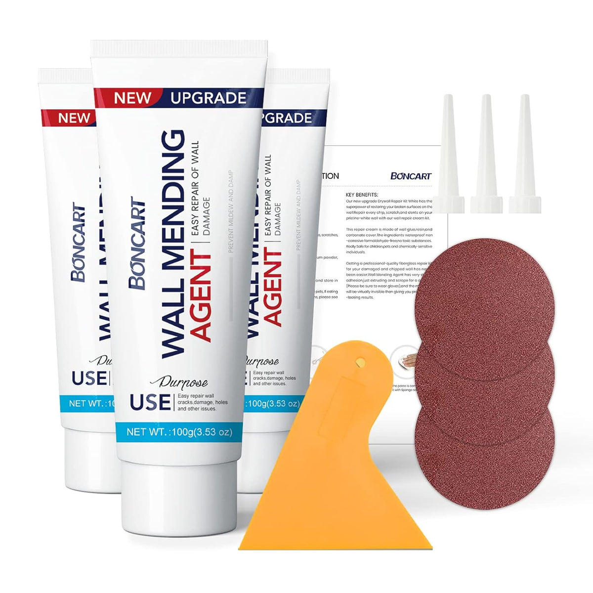 BONCART Spackle wall Repair Kit, 3-Pack Mending Agent Putty with Tools