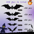 140Pcs 3D Bats Halloween Decorations Realistic PVC Wall Decor