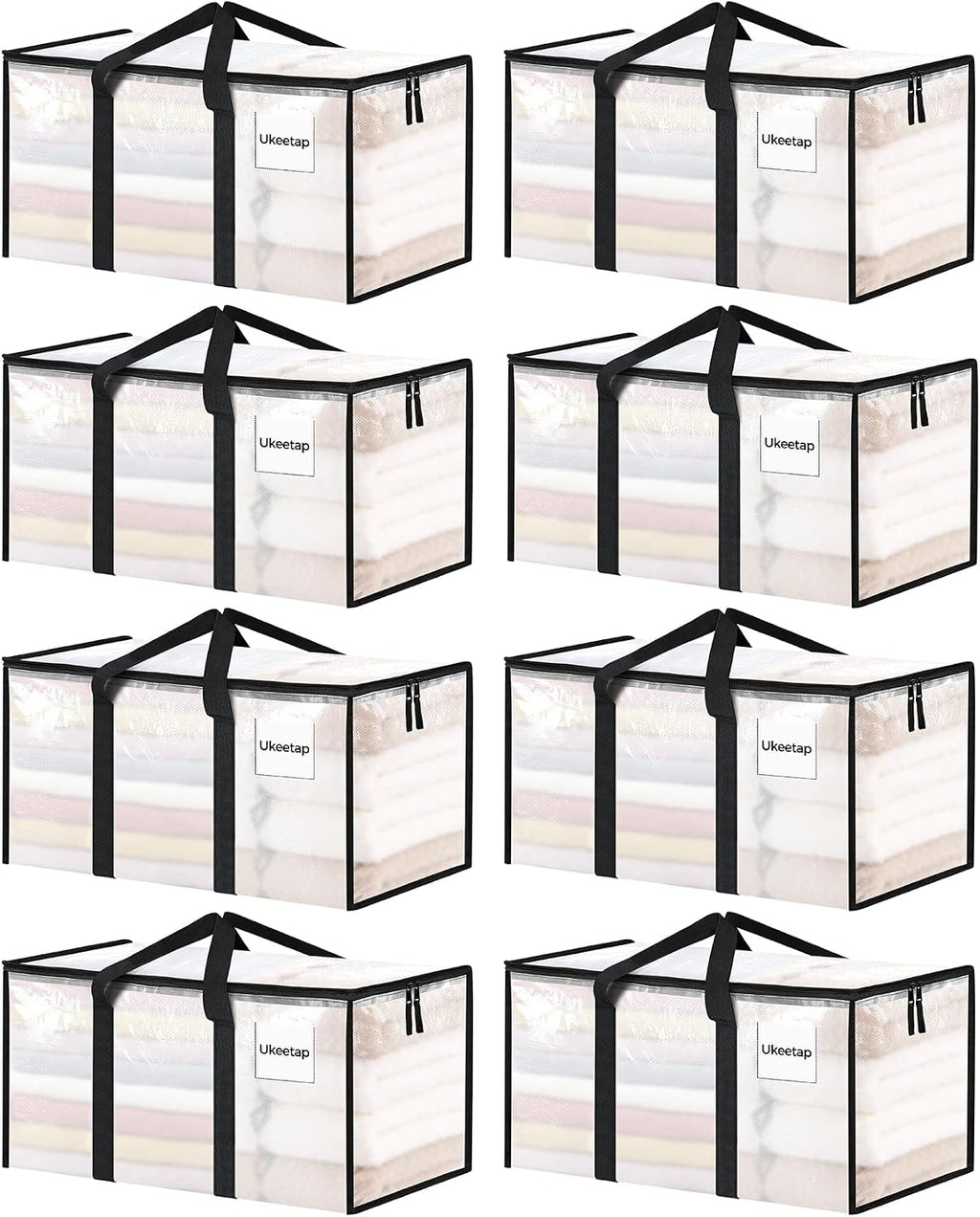ukeetap 8 Pack Extra Large Clothes Storage Bins with Lids, Clear