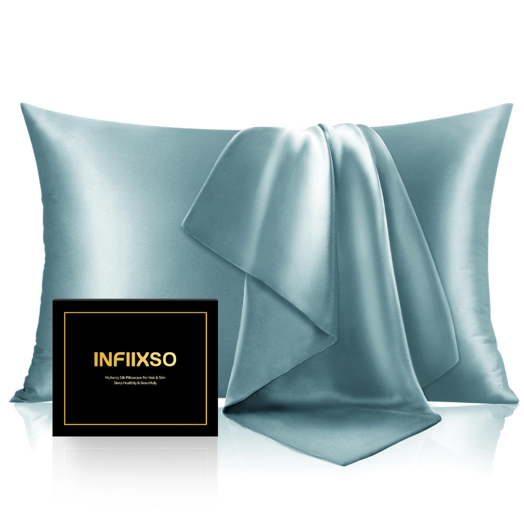 INFIIXSO Mulberry Silk Pillow Cases Standard Size with Zipper, Champagne