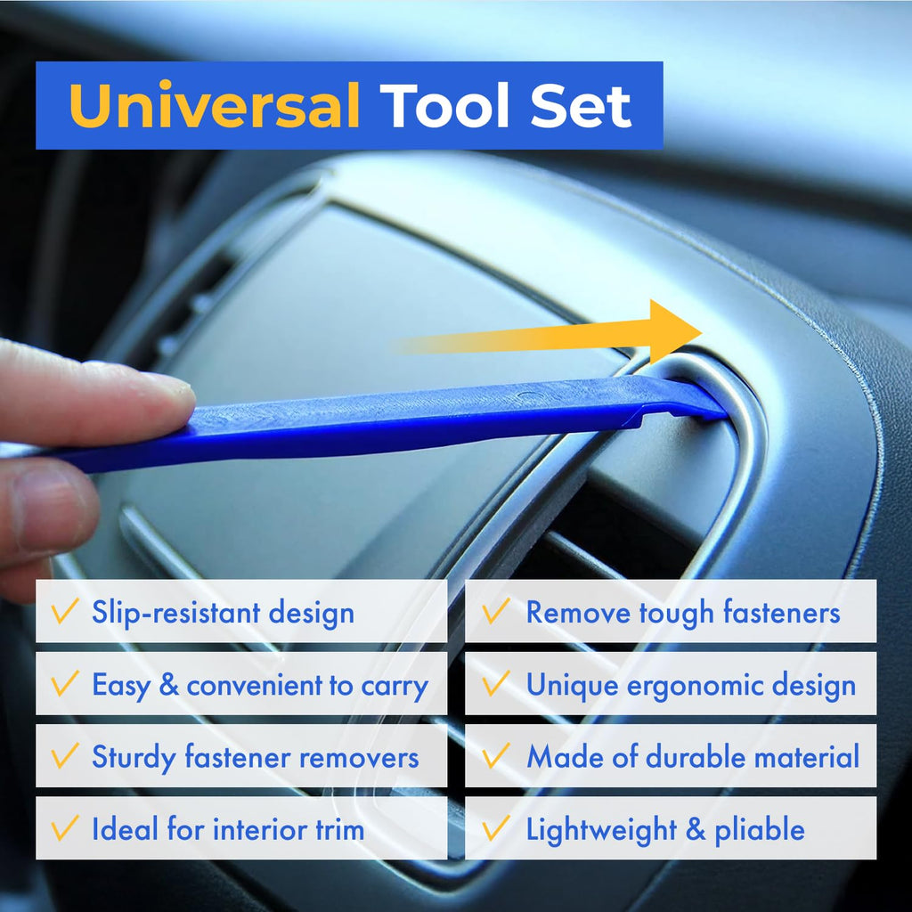 Auto Trim Removal Tool Kit (No Scratch Plastic Pry Kit), 5 Piece Set for Door Panel Removal Tool, Car Clips, Push Rivets, Molding, Dashboards, Interior Trim Tools, Red