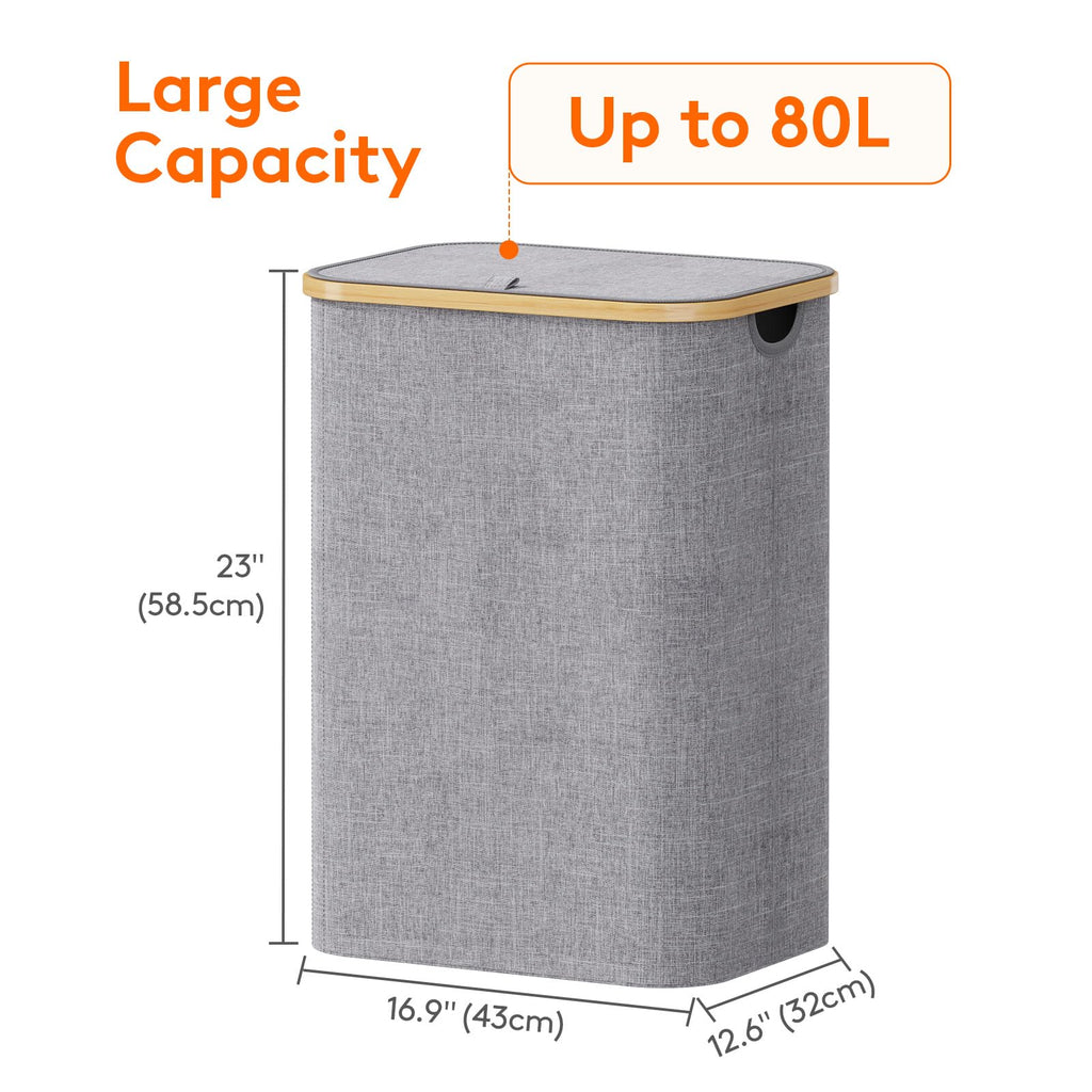 Lifewit 105L Large Laundry Basket with Lid, Removable Bags, Beige