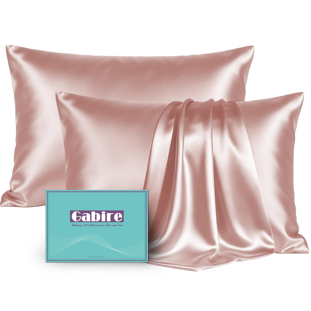 Gabire Mulberry Silk Pillowcases Set of 2, Both Sides Real Silk Pillowcase for Hair and Skin Prevent Acne Pillowcase Organic Silk Pillow case 2 Pack with Hidden Zipper, Navy Blue, Standard (20"×26")