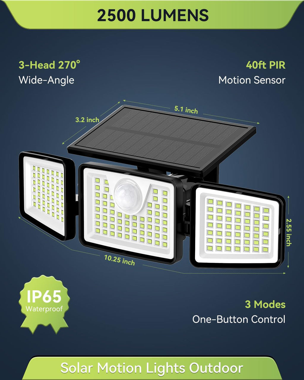 daphino 3000LM Solar Lights, Motion Sensor Outdoor Lights, 4-Head, 2 Pack