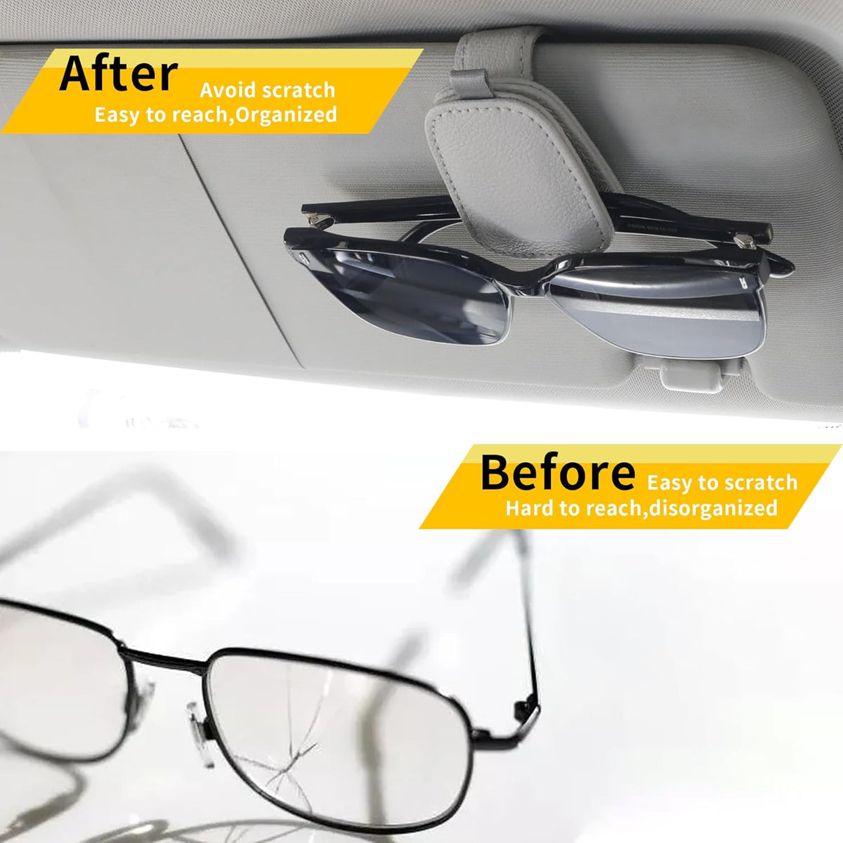 Yuoyar Magnetic Leather Sunglasses Holder for Car, 2 Packs (Silver Grey)