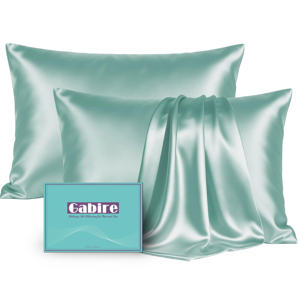 Gabire Mulberry Silk Pillowcases Set of 2, Both Sides Real Silk Pillowcase for Hair and Skin Prevent Acne Pillowcase Organic Silk Pillow case 2 Pack with Hidden Zipper, Navy Blue, Standard (20"×26")