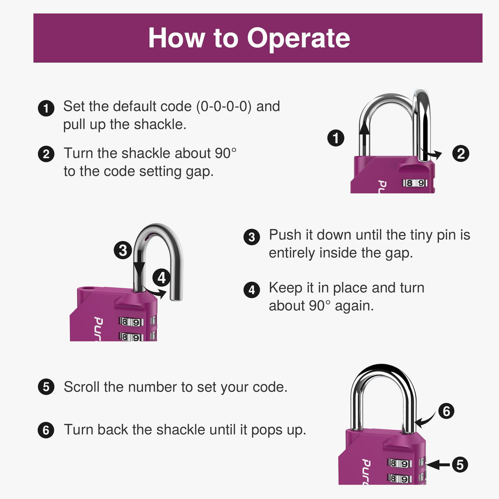 Puroma 2 Pack Combination Lock Locker 4 Digits Combo Padlock Gym Black