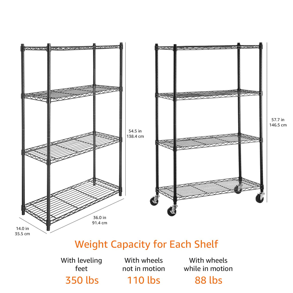 Amazon Basics 5-Shelf Tower Adjustable Storage Shelving Unit, Chrome, 16" x 16" x 54", 150 lbs Per Shelf