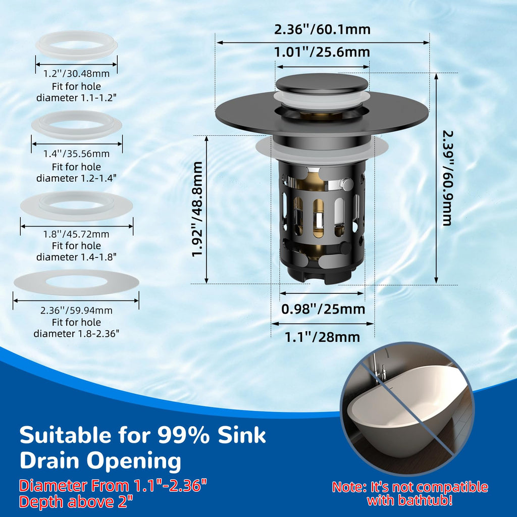 Hibbent Upgraded 3 in 1 Bathroom Sink Drain Strainer, Pop Up Stopper