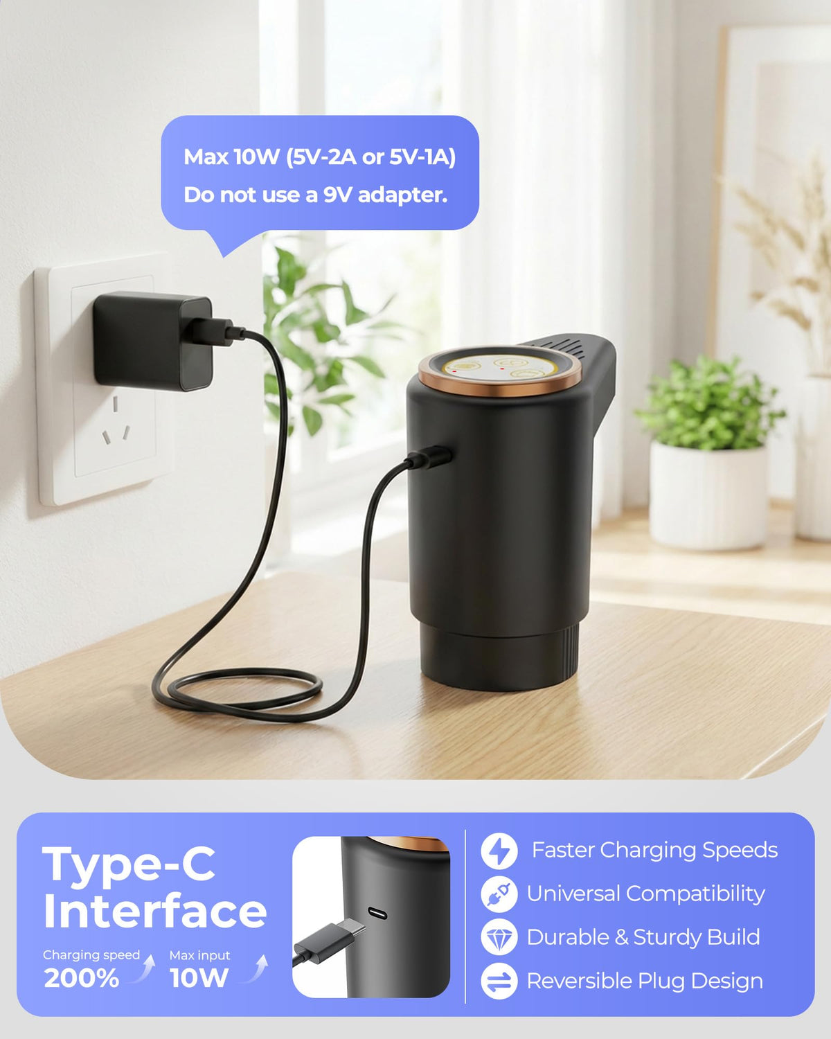 Water Jug Pump for 5 Gallon Bottle – Portable Electric USB-C Charging Dispenser, Dual Powerful Motors, Fast Flow, Fits 2-5 Gallon Jugs – Ideal for Home, Office, Camping, RV, Black