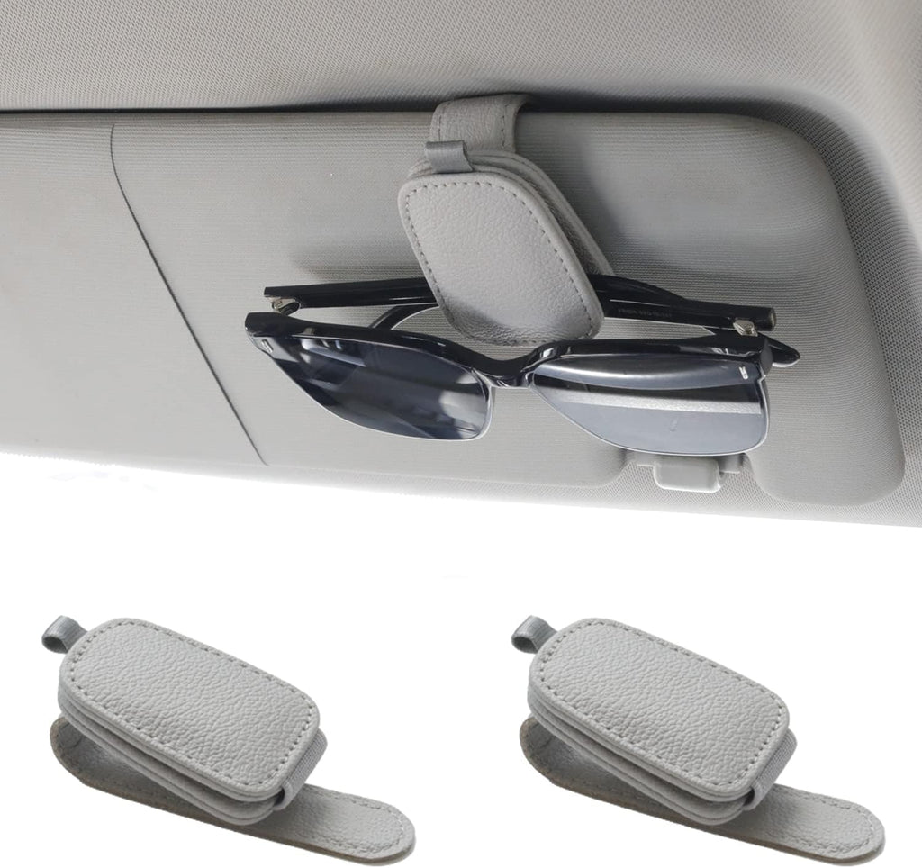 Yuoyar Magnetic Leather Sunglasses Holder for Car, 2 Packs (Silver Grey)