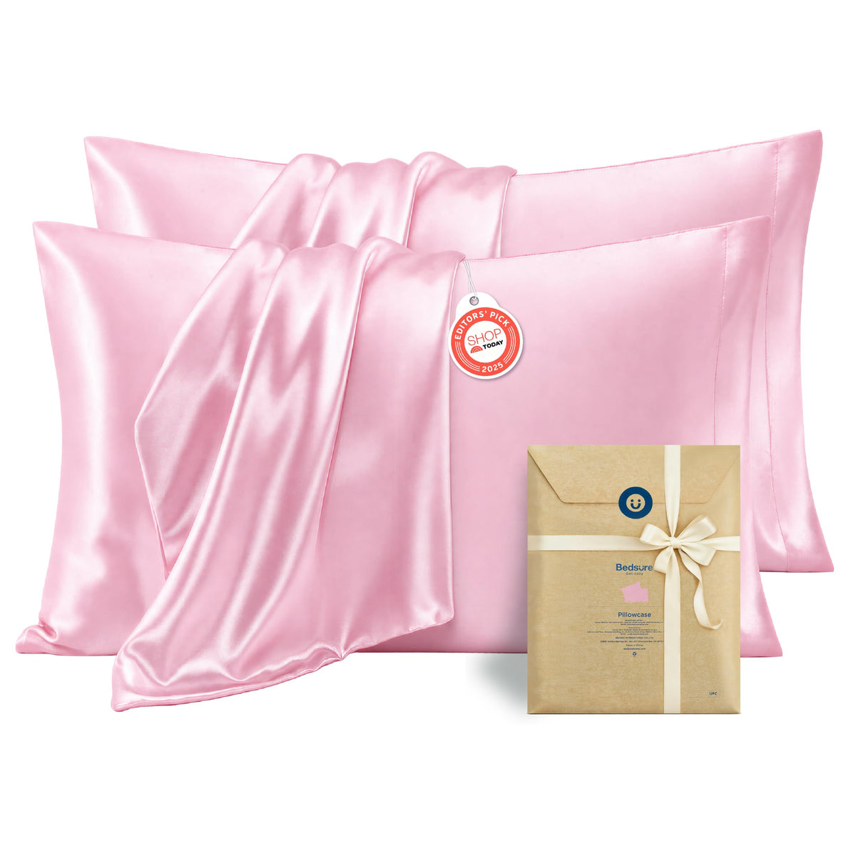 Bedsure Satin Pillowcase Standard Set of 2, Similar to Silk Pillowcase Grey