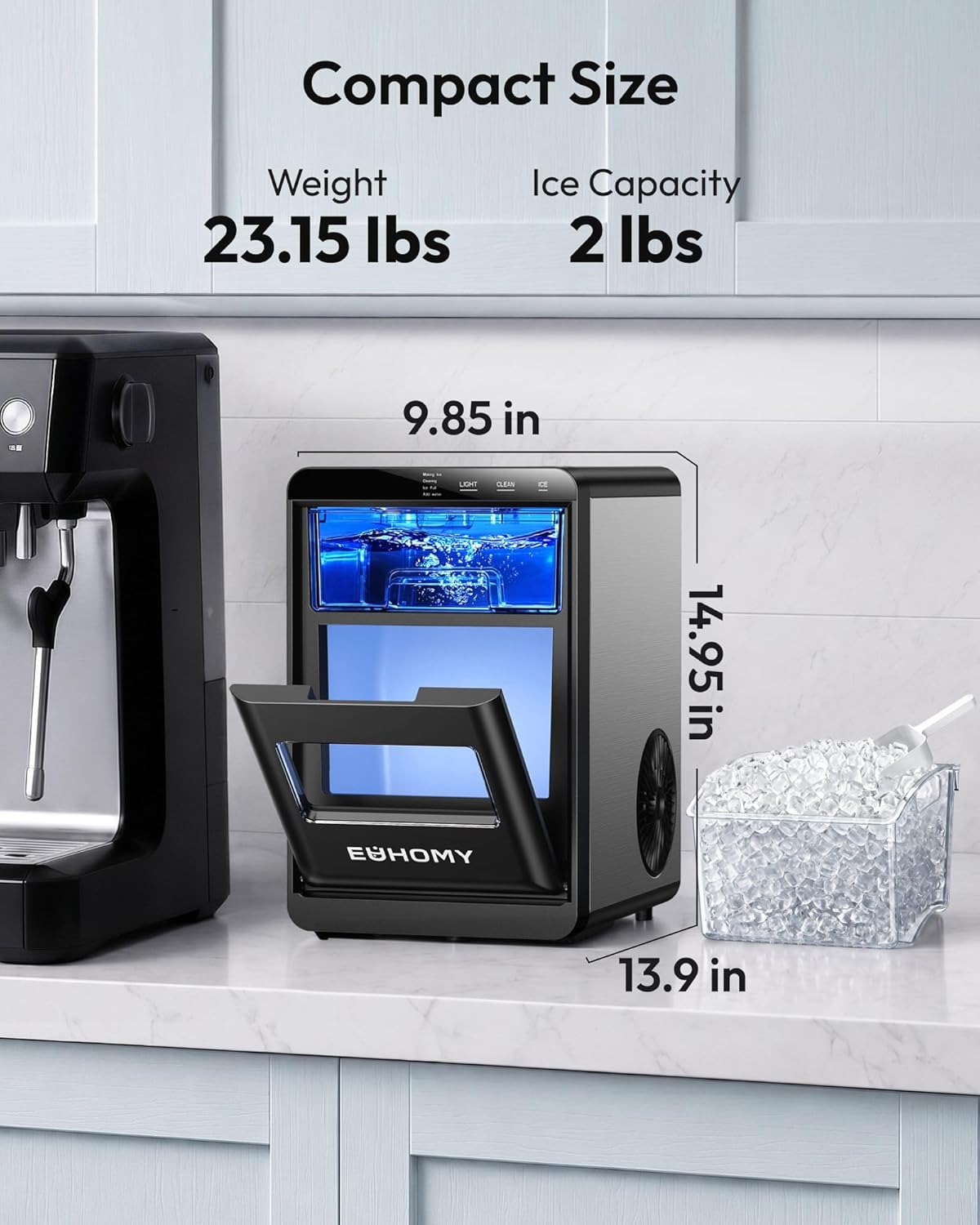 EUHOMY Nugget Ice Maker Countertop, 44lbs/24H, Ready in 7-10Mins, Black