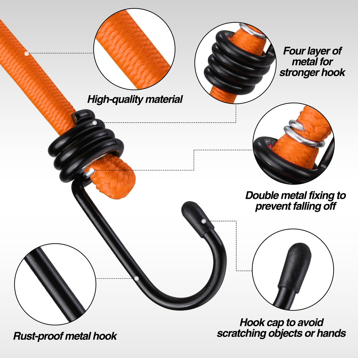 WORKPRO 24" Bungee Cords with Hooks, 4 Pack Heavy Duty Outdoor Bungee Strap
