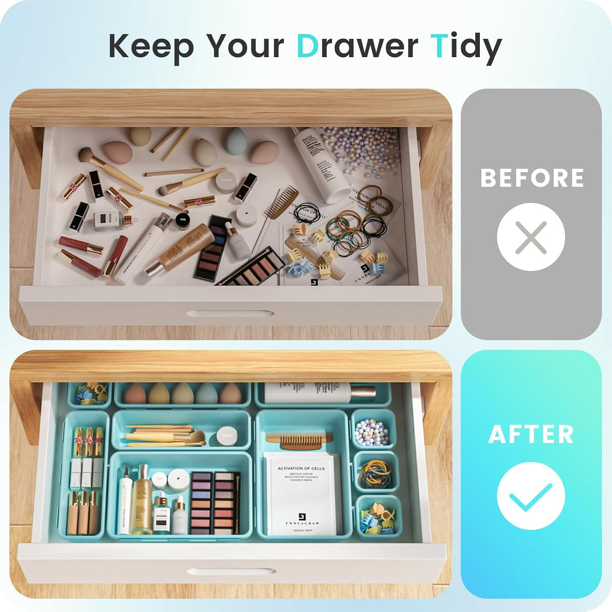 A-LuGei 【Military Grade】 Drawer Organizer for Vanity Bathroom Makeup Desk