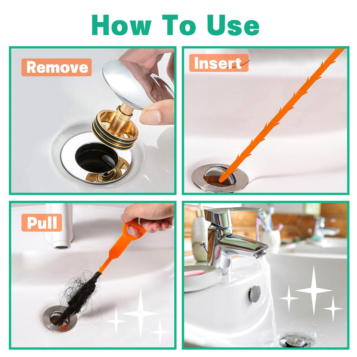 Drain Snake Hair Drain Clog Remover - 3 Pack Shower Sink Unclogger Tool