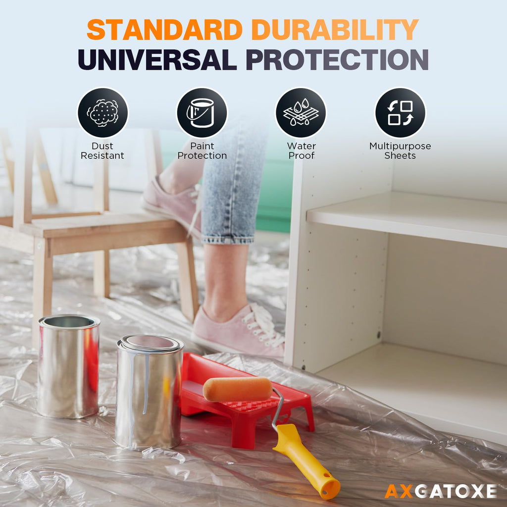 Axgatoxe 12 x 9 Ft Plastic Drop Cloths for Painting (30-Pack)