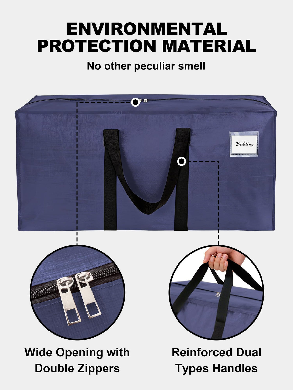 HOMESURE Supports 200lbs Heavy Duty Moving Bags - Strong Zipper & Wrap-Around Handles - Water-Resistant Storage Totes, Durable Alternative to Moving Boxes - 4 Pack - Semi-Transparent