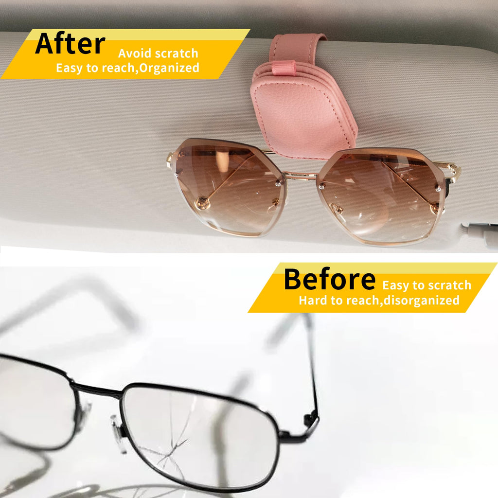 Yuoyar Magnetic Leather Sunglasses Holder for Car, 2 Packs (Silver Grey)