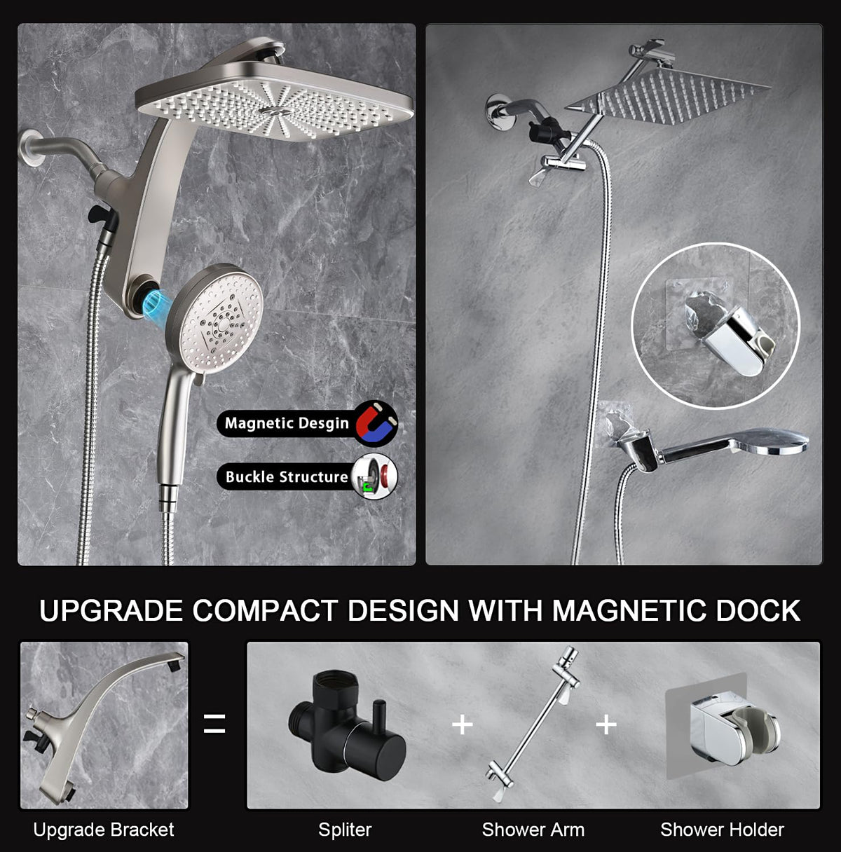 Rain Shower Head with Handheld Showerhead, Chrome 1.8GPM 460311