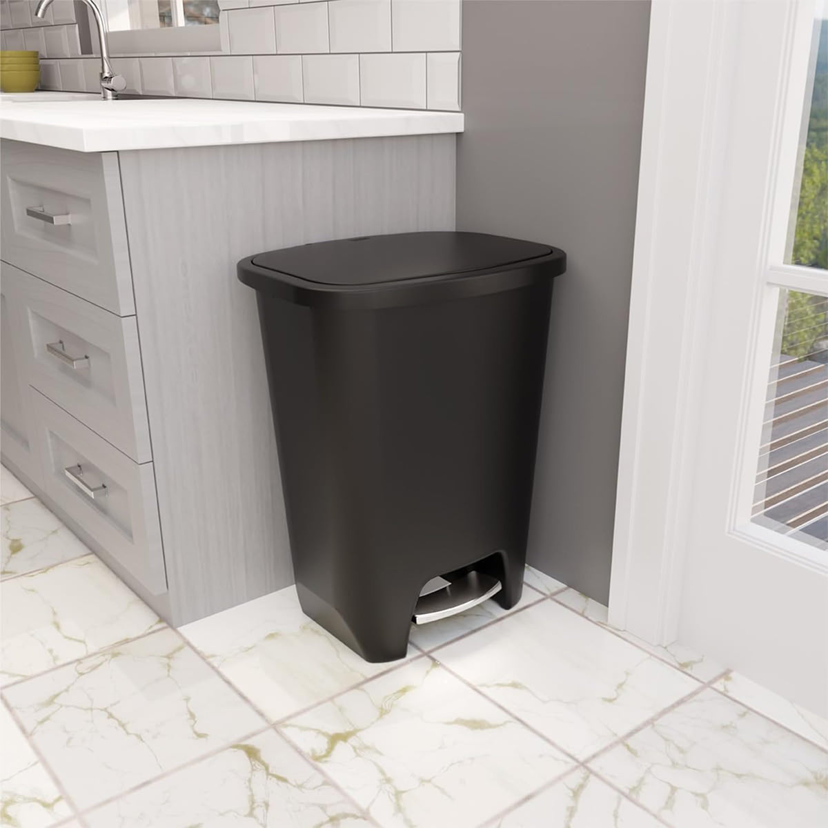 Glad Trash Can with Clorox Odor Protection | Plastic Bin, 13 Gal, Black