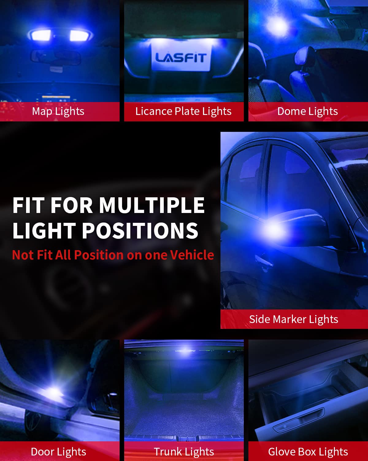 LASFIT 194 LED Bulb T10 168 192 White Bright for License Plate Bulb 2 PCS